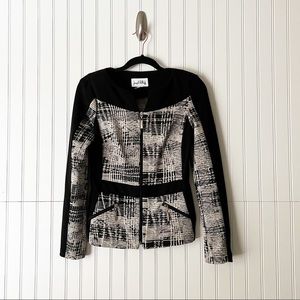 Joseph Ribkoff Black and Ivory Abstract Zip Jacket
